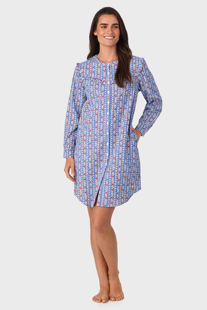 Blue Tyrolean 100% Cotton Brushed Flannel Long Sleeve Nightshirt