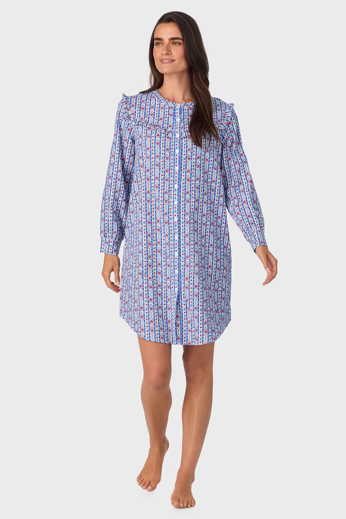 Blue Tyrolean 100% Cotton Brushed Flannel Long Sleeve Nightshirt