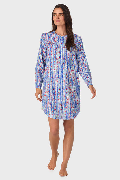 Blue Tyrolean 100% Cotton Brushed Flannel Long Sleeve Nightshirt