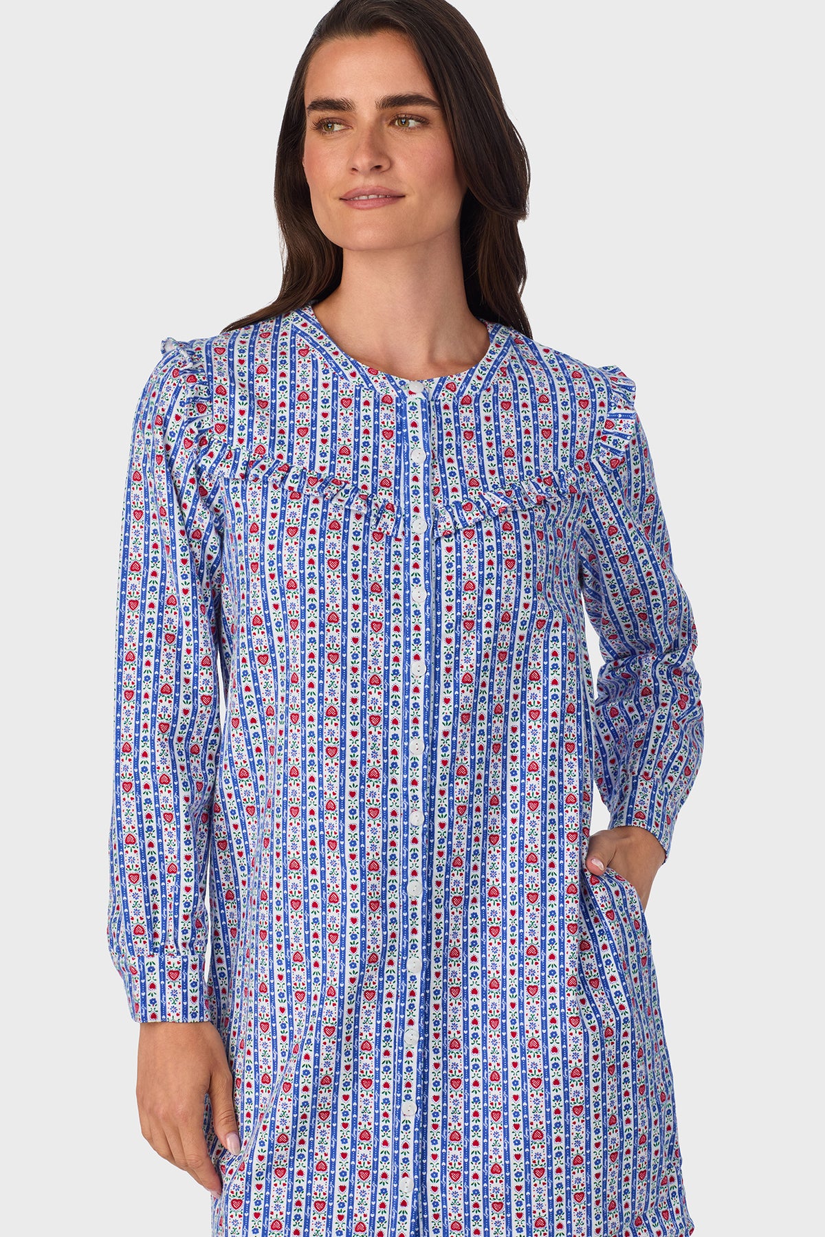 Blue Tyrolean 100% Cotton Brushed Flannel Long Sleeve Nightshirt