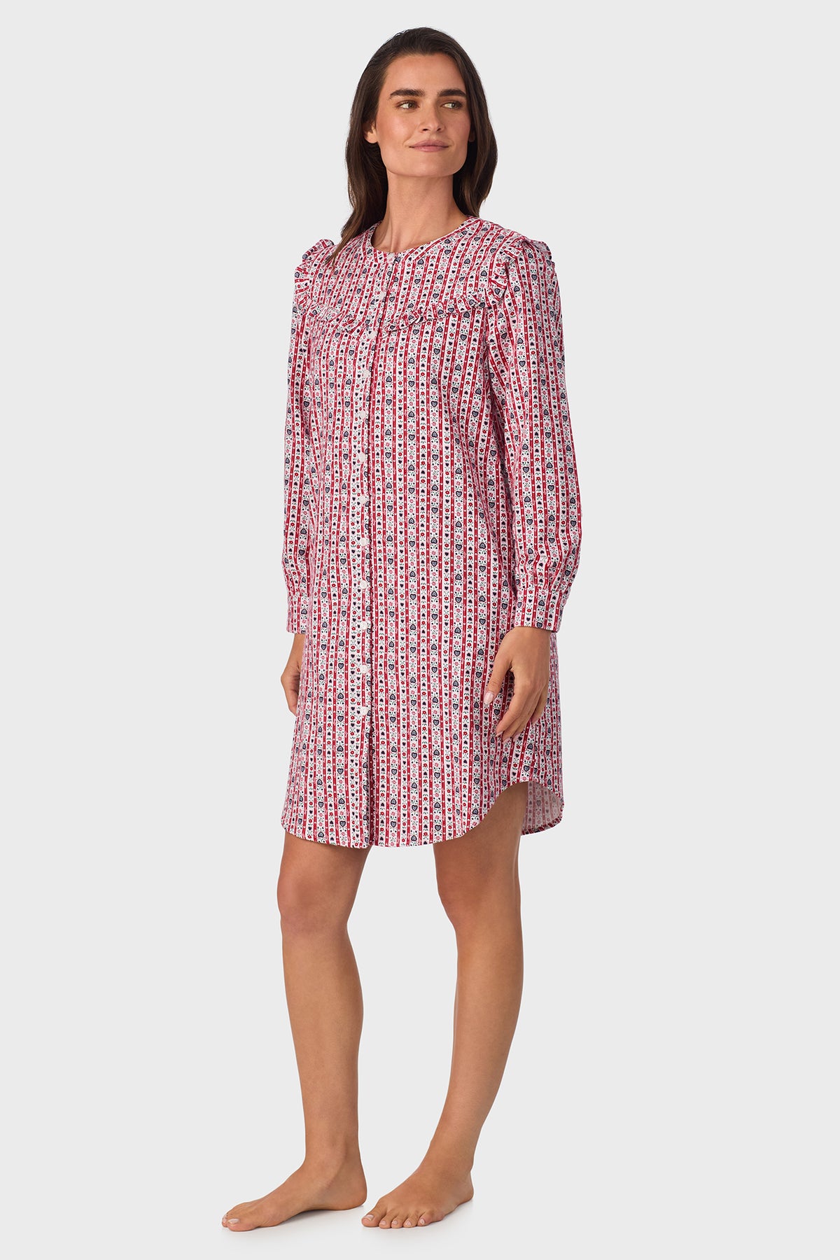 Red Tyrolean 100% Cotton Brushed Flannel Long Sleeve Nightshirt