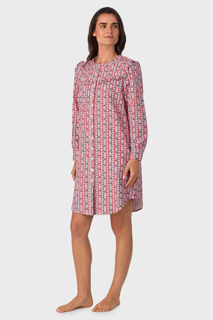 Red Tyrolean 100% Cotton Brushed Flannel Long Sleeve Nightshirt