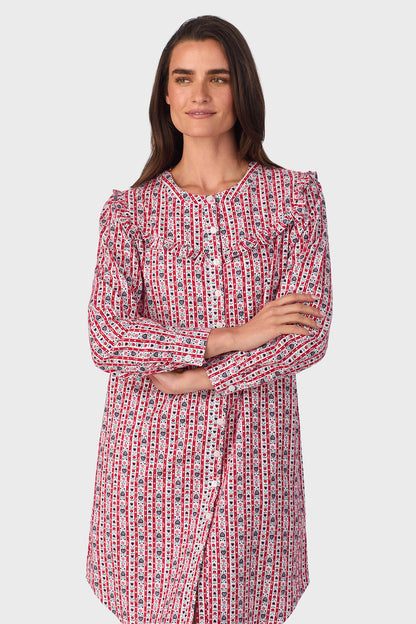 Red Tyrolean 100% Cotton Brushed Flannel Long Sleeve Nightshirt