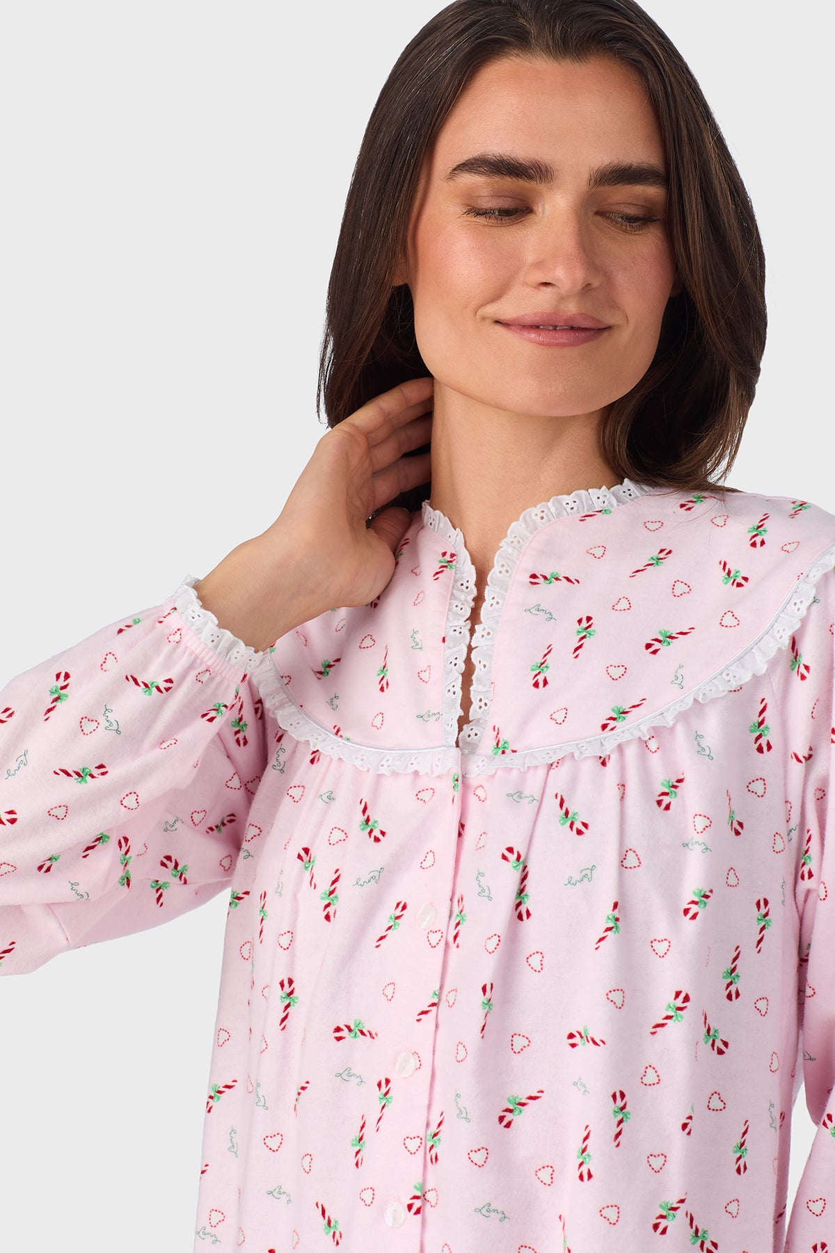 Women's Candy Canes 100% Cotton Brushed Flannel Long Sleeve Nightgown