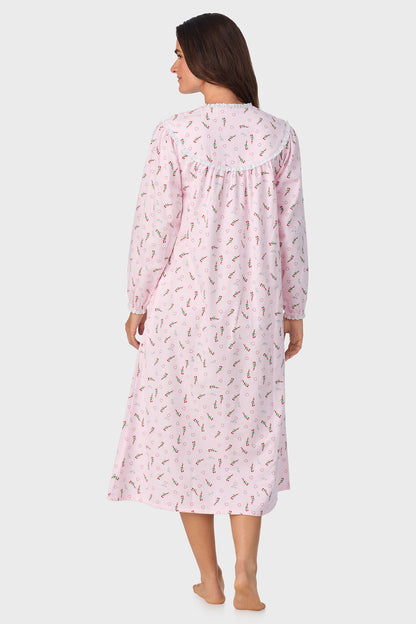 Women's Candy Canes 100% Cotton Brushed Flannel Long Sleeve Nightgown