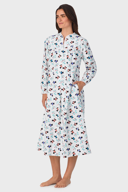 Women's Scottie Dog 100% Cotton Brushed Flannel Long Sleeve Nightgown