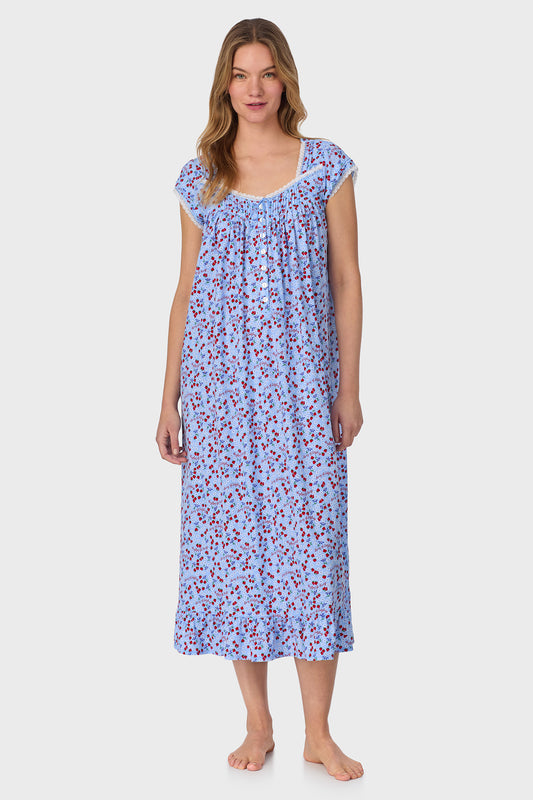 Blue Skies & Berries Cotton Knit Long Nightgown