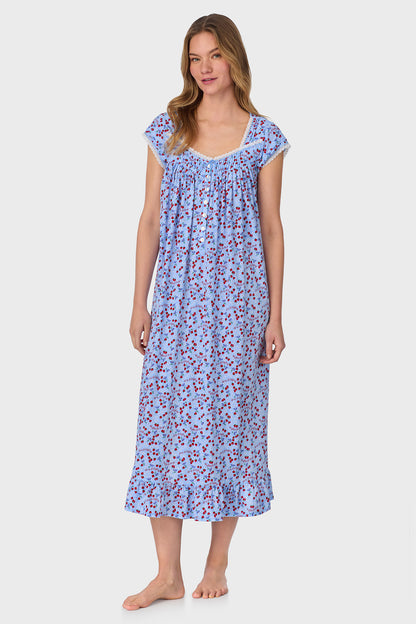 Blue Skies & Berries Cotton Knit Long Nightgown