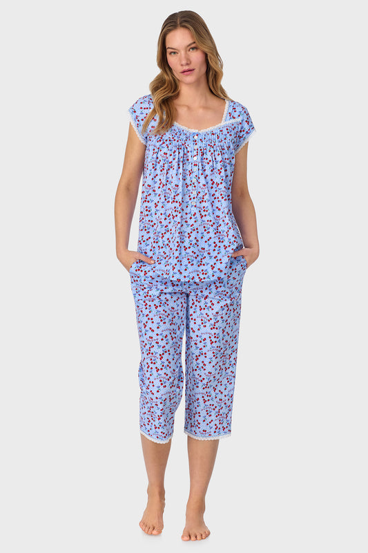 Blue Skies & Berries Cotton Knit Capri Pajama