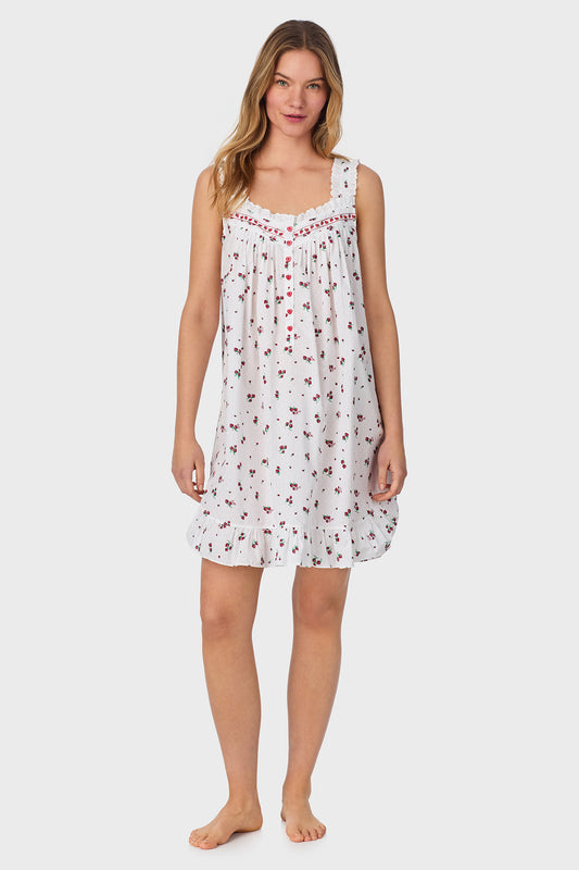 A lady wearing Strawberry Jubilee Cotton Lawn Chemise
