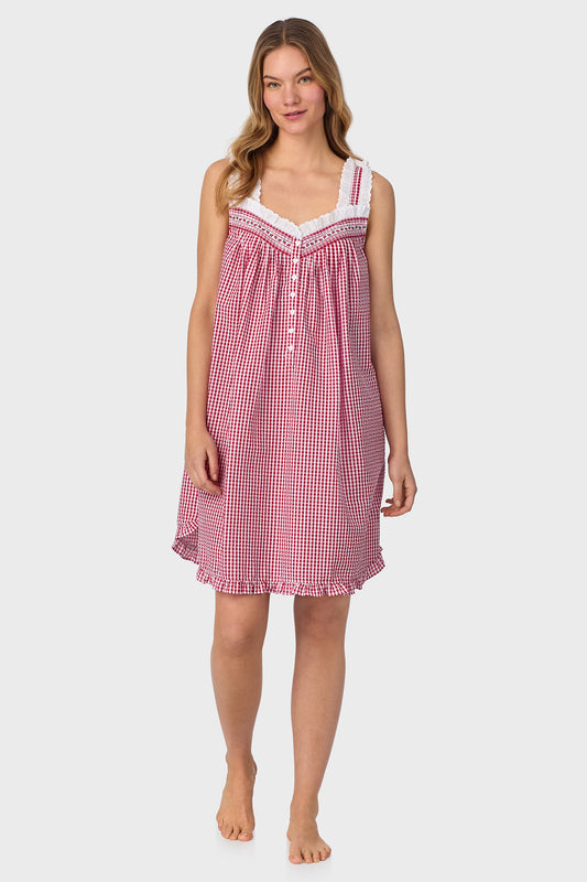 A lady wearing Picnic Plaid Seersucker Yarndye Check Chemise