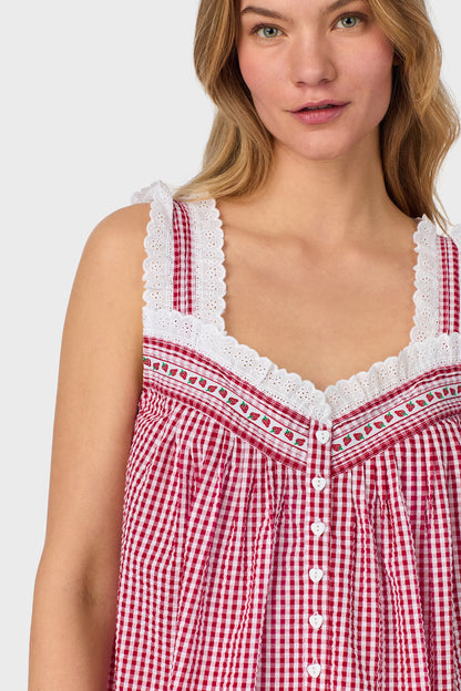 A lady wearing Picnic Plaid Seersucker Yarndye Check Chemise