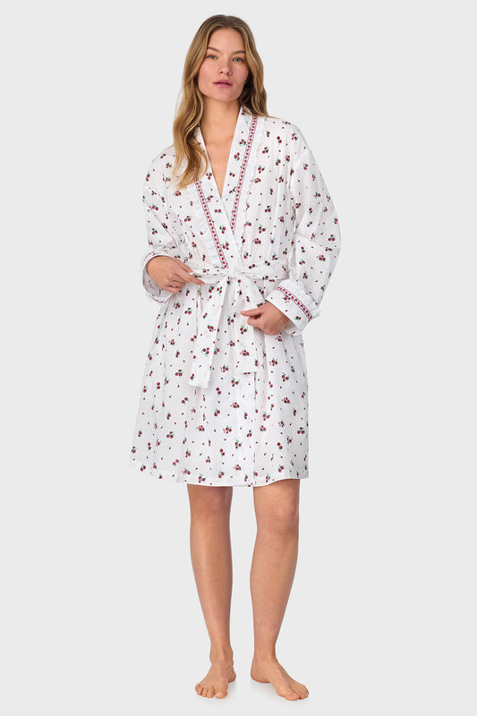 Strawberry Jubilee Cotton Lawn Short Wrap Robe