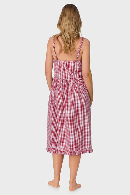 A lady wearing Picnic Plaid Seersucker Yarndye Check Sundress