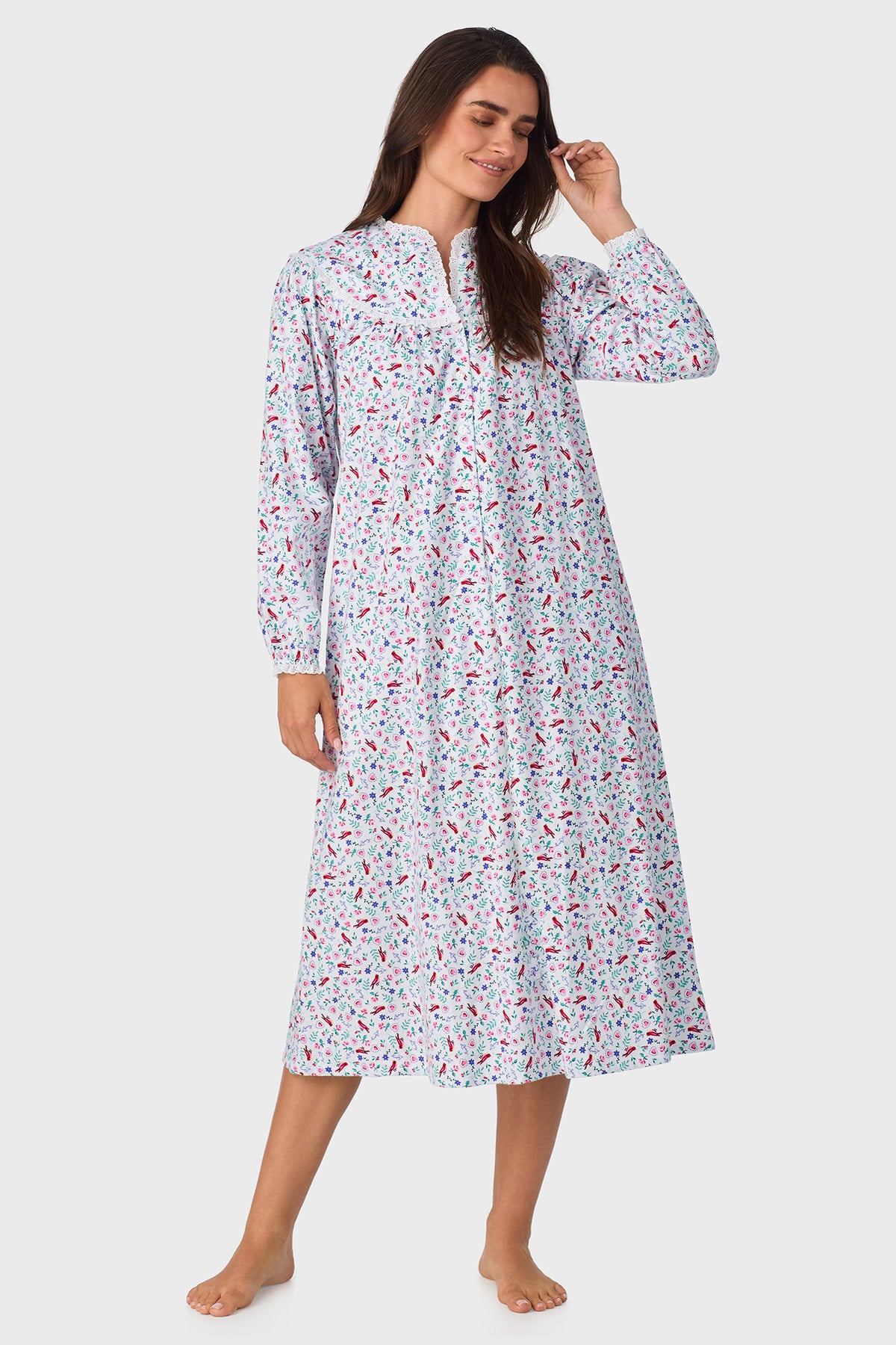 New Cardinal 100% Cotton Brushed Flannel Long Sleeve Gown