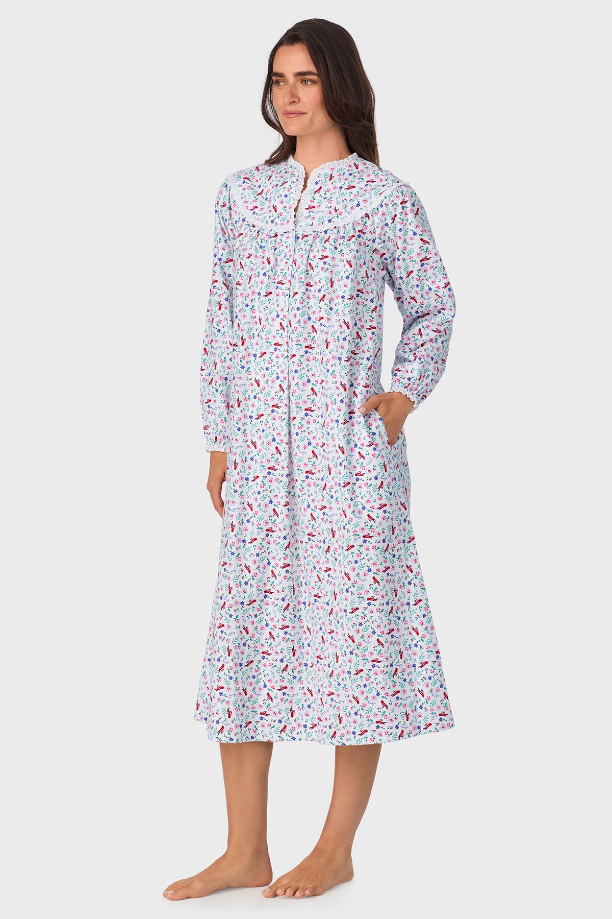 New Cardinal 100% Cotton Brushed Flannel Long Sleeve Gown