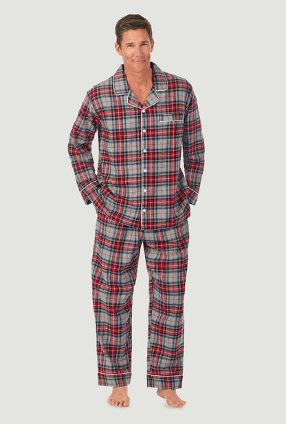 Mens Grey Plaid Flannel Pajama