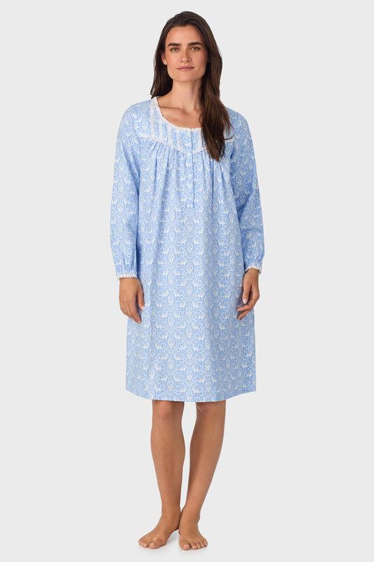 Blue Nordic Tyrolean 100% Cotton Brushed Flannel Long Sleeve Waltz Gown Plus