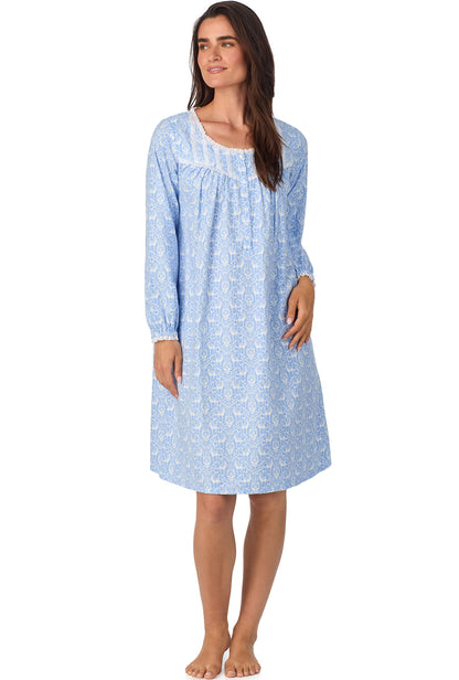A lady wearing Blue Nordic Tyrolean Waltz Flannel Gown