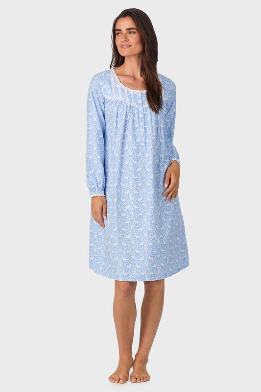 Blue Nordic Tyrolean 100% Cotton Brushed Flannel Long Sleeve Waltz Gown