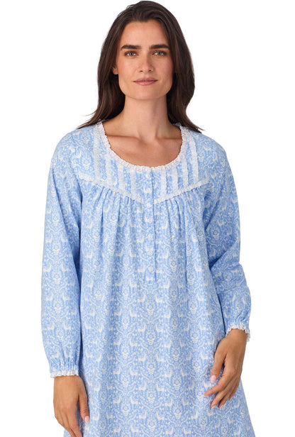 A lady wearing Blue Nordic Tyrolean Waltz Flannel Gown