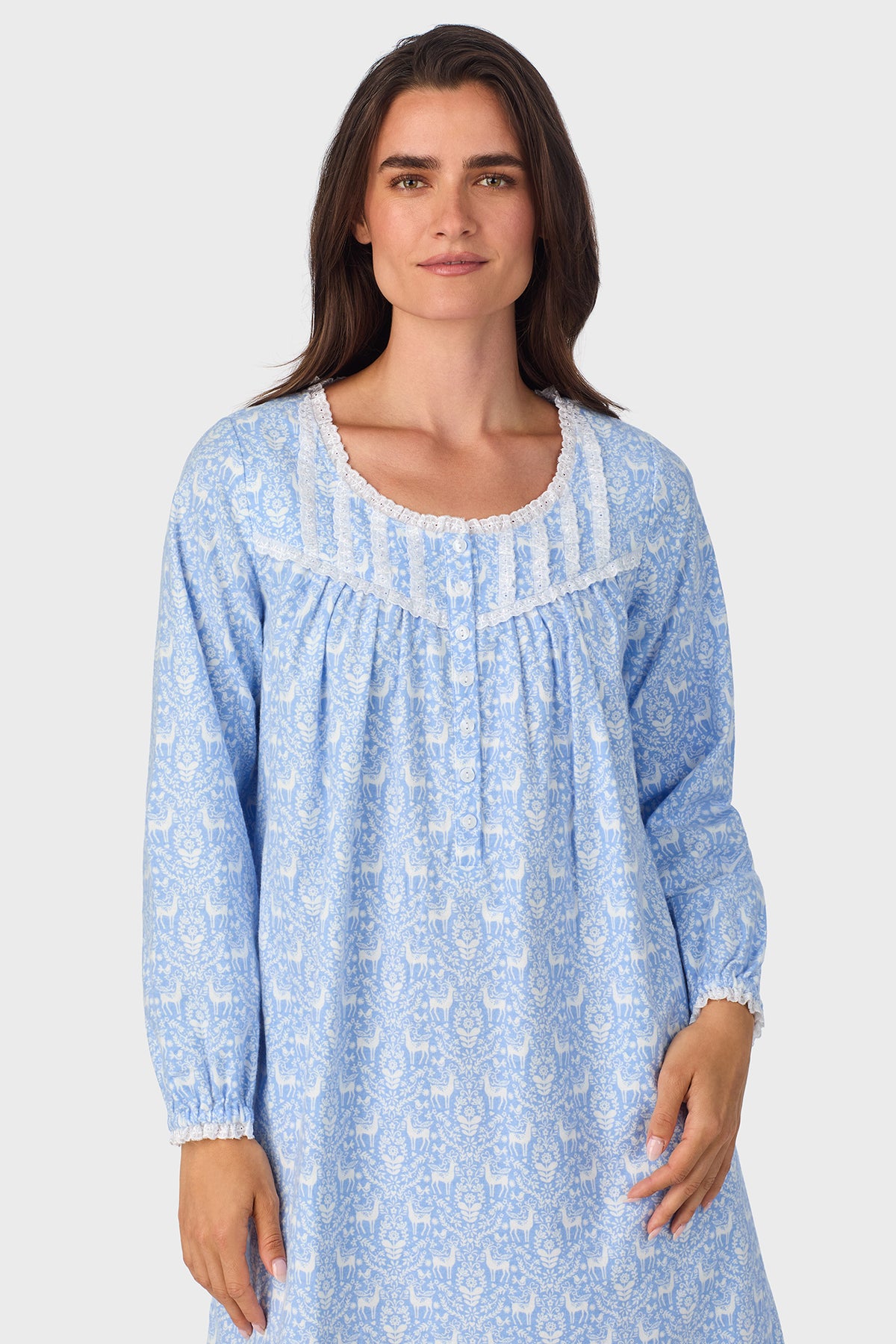 Blue Nordic Tyrolean 100% Cotton Brushed Flannel Long Sleeve Waltz Gown Plus