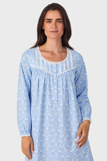 Blue Nordic Tyrolean 100% Cotton Brushed Flannel Long Sleeve Waltz Gown Plus