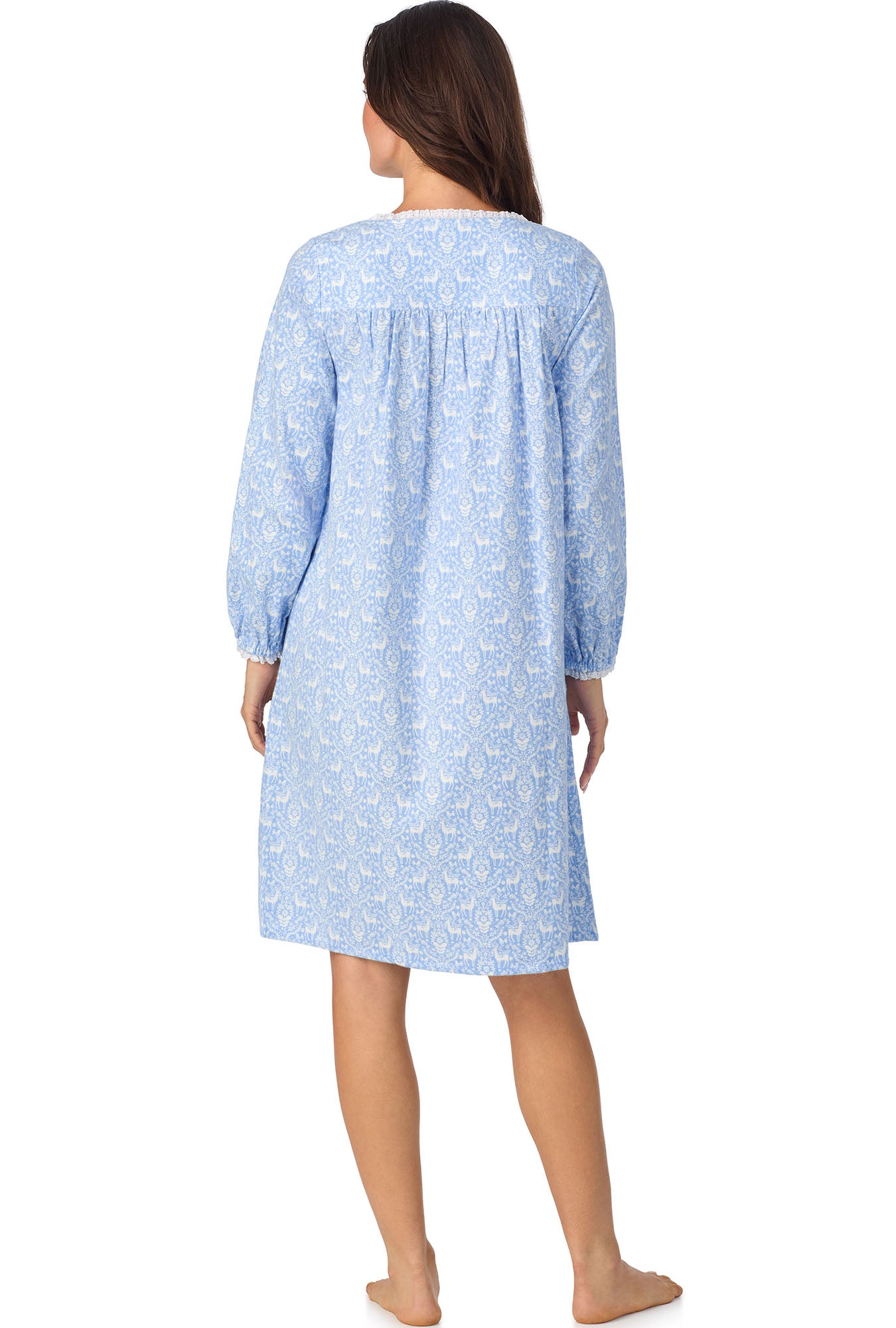 A lady wearing Blue Nordic Tyrolean Waltz Flannel Gown