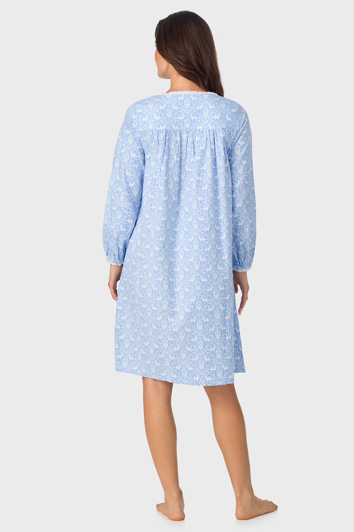 Blue Nordic Tyrolean 100% Cotton Brushed Flannel Long Sleeve Waltz Gown Plus
