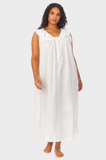 A lady wearing White Cotton Dream Long Nightgown Plus