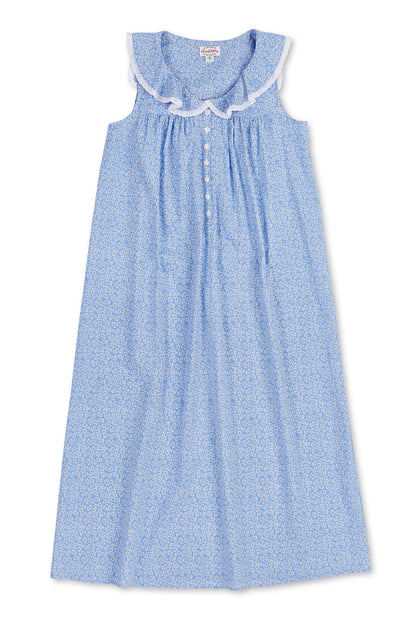 Blue sleeveless cotton long nightgown