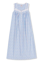 A blue long nightgown with pink heart pattern