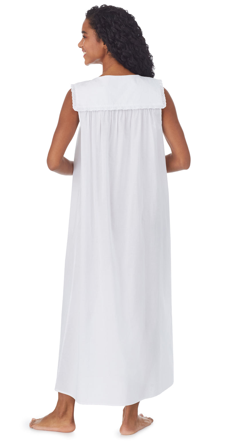 back of A lady wearing white long nightgown